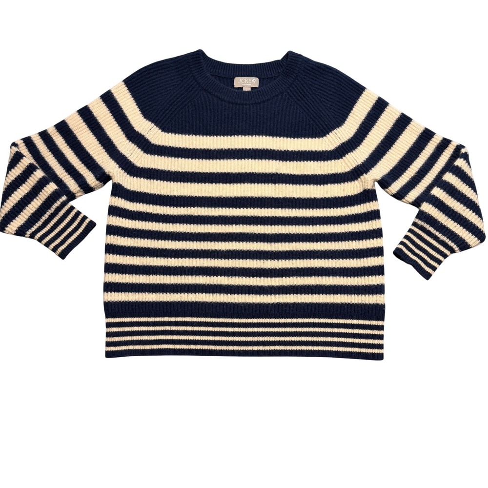 J.Crew Cashmere Striped Sweater Navy Cream Crewneck Nautical Womens Small